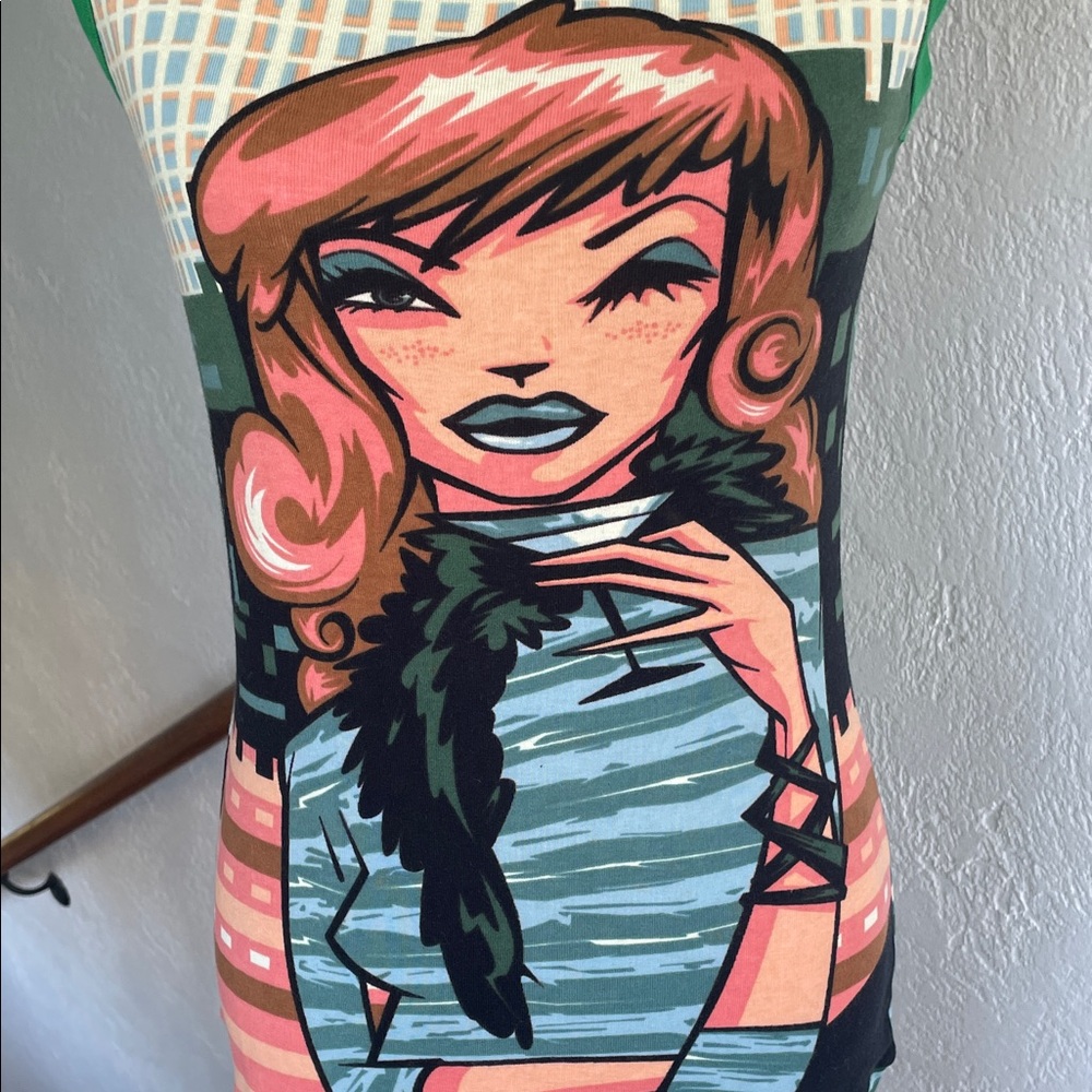 Hayes Womens NWOT Y2K Dead Stock All Over Graphic Print Martini‎ Dress Medium - Picture 2 of 7
